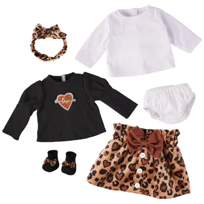 17"-22" Black Leopard Pattern 6 Pcs Reborn Baby Doll Clothes Accessories Set