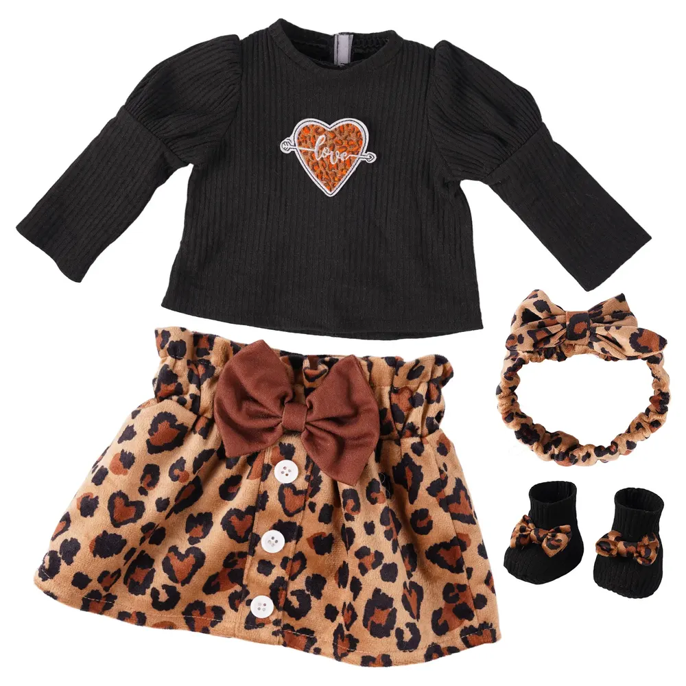 17"-22" Black Leopard Pattern 6 Pcs Reborn Baby Doll Clothes Accessories Set, photograph 2