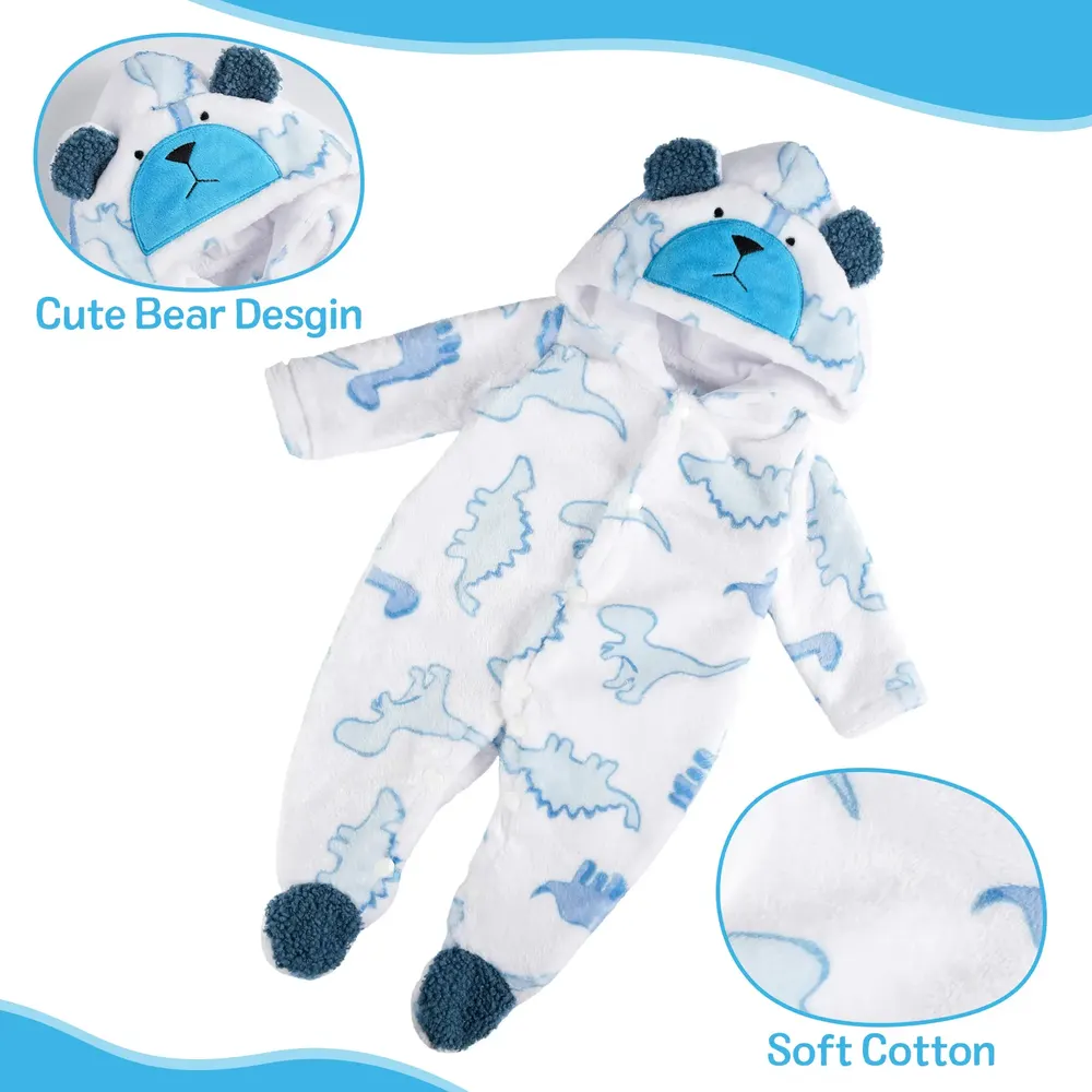 17"-22" Blue and White Dinosaur Plush Crawling Clothes Reborn Baby Doll Clothes, photograph 2