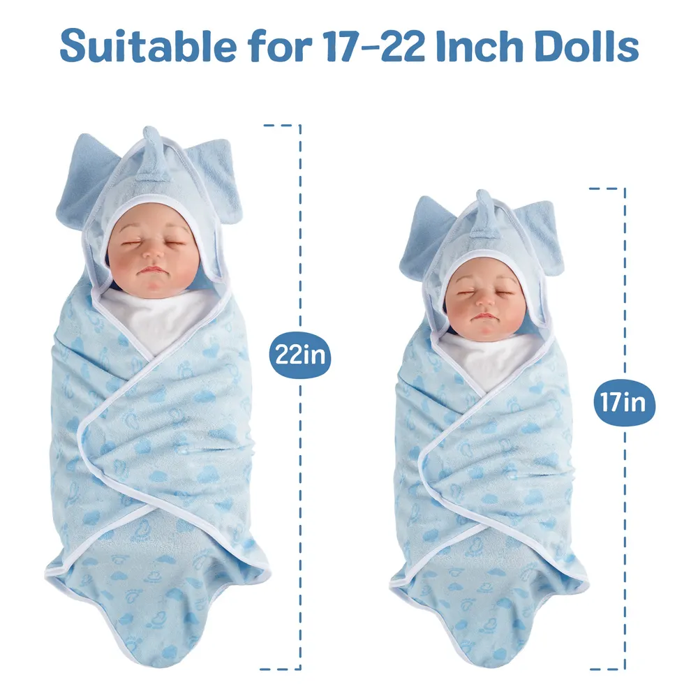 17"-22" Blue Elephant Wrap 4 Pcs Set Suitable for Newborn Baby Doll Clothes, photograph 4