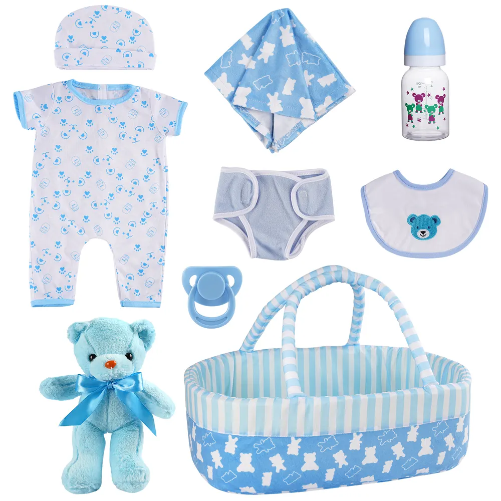 17"-22" Blue Suit for Reborn Boy Baby Accessories 8-Pieces Set