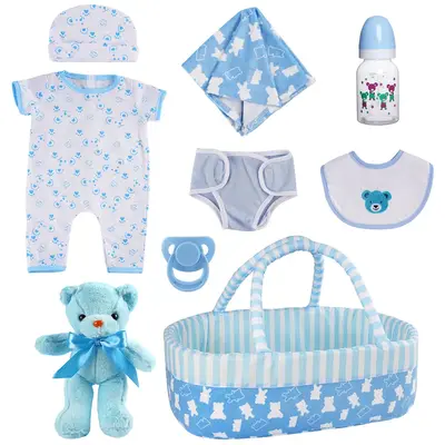 17"-22" Blue Suit for Reborn Boy Baby Accessories 8-Pieces Set