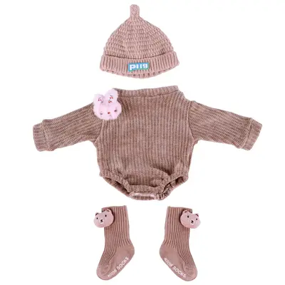 17"-22" Brown Bodysuit 3 Pcs Set Reborn Baby Doll Clothes Accessories Set