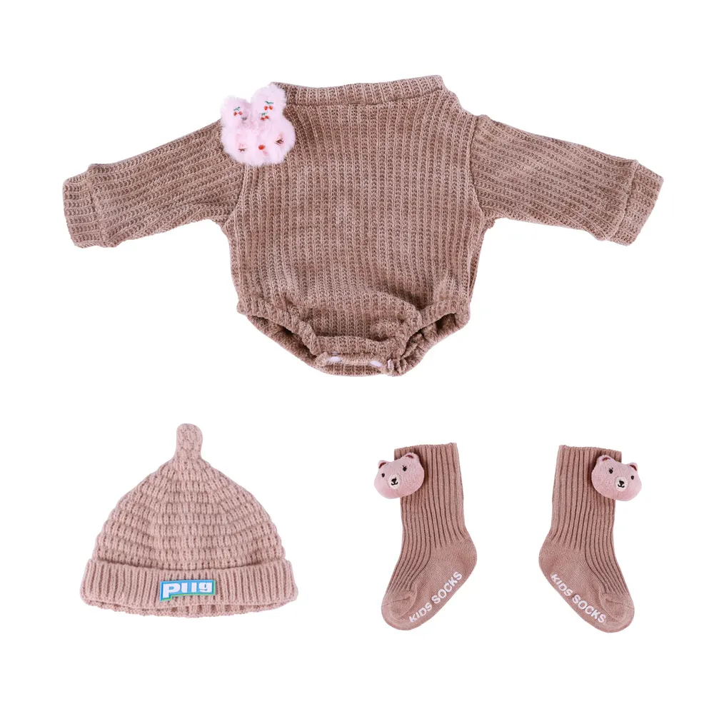 17"-22" Brown Bodysuit 3 Pcs Set Reborn Baby Doll Clothes Accessories Set, photograph 2