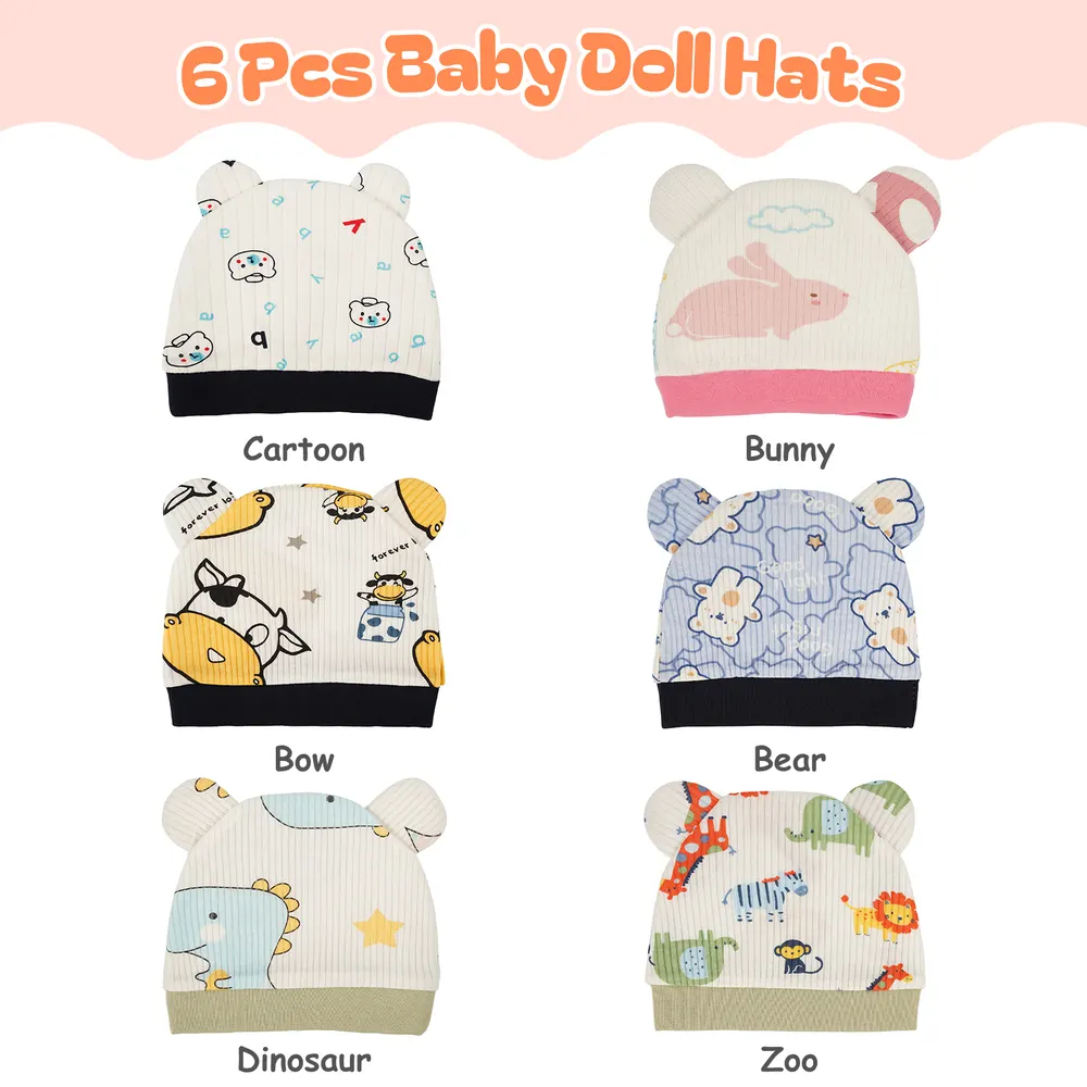 17"-22" Cartoon Hat 6 Pcs Reborn Baby Doll Accessories Set, photograph 2