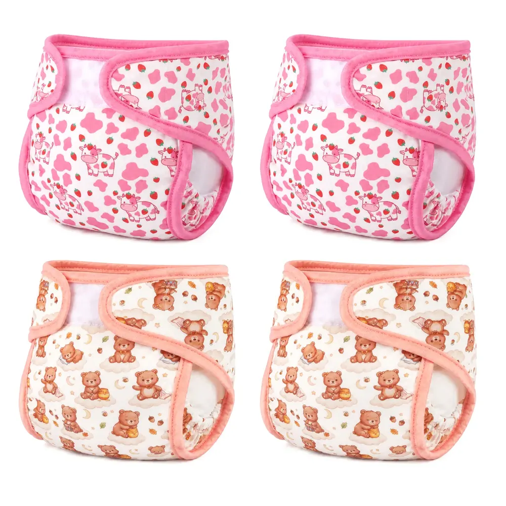 17–22" Cute Pattern Doll Nappy Set 4 Pieces for Reborn Baby Dolls, photograph 3