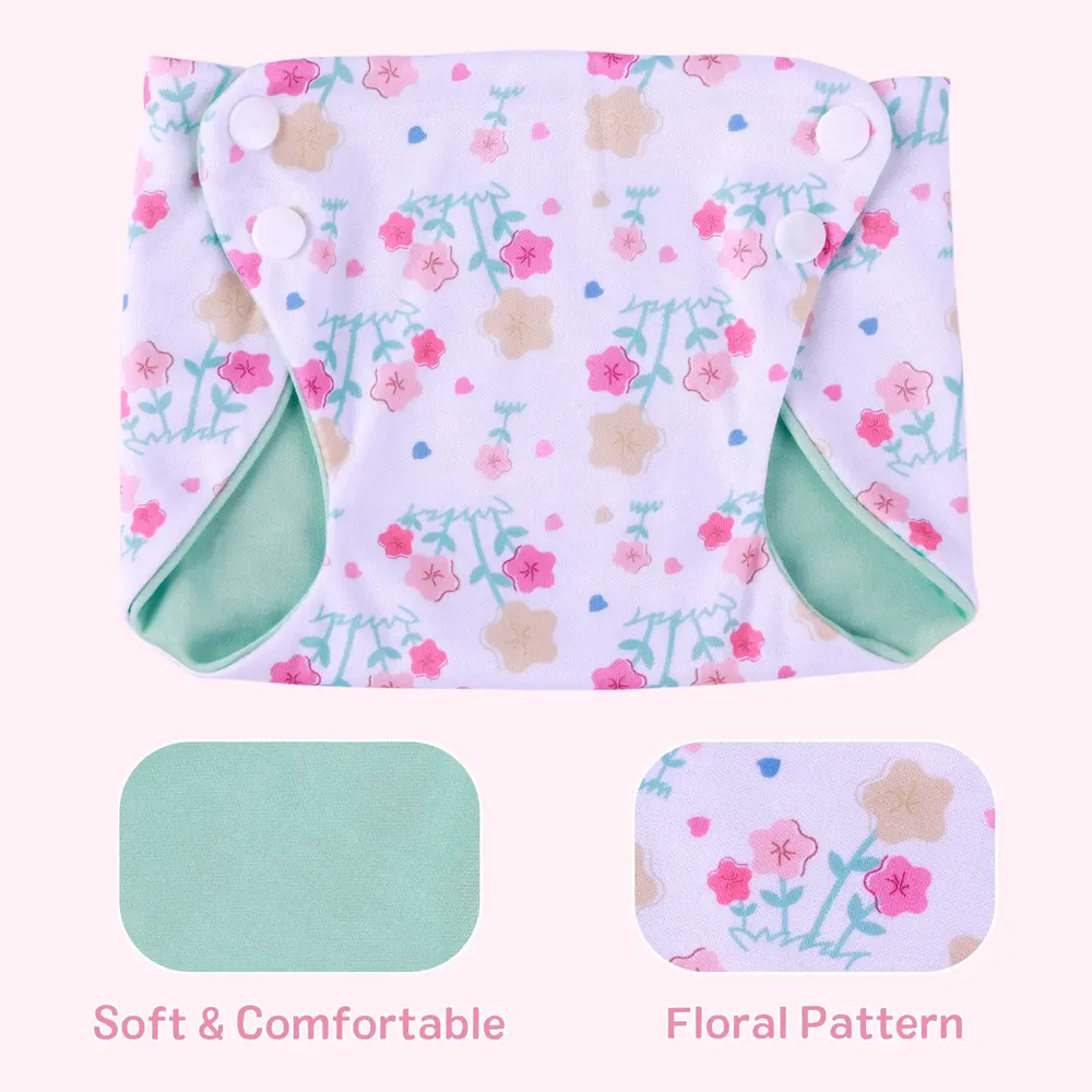 17"-22" Floral Nappy 4 Pcs Reborn Baby Doll Clothing Accessories Set, photograph 2