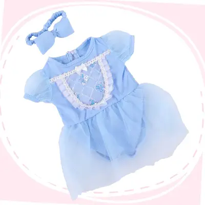 17"-22" Girl Blue Princess Dress for Handmade Newborn Baby Dolls 2pcs Set Clothes