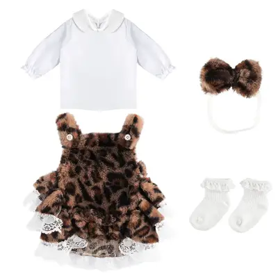 17"-22" Leopard Print Mesh Suspender Dress Set 4 Pcs Reborn Baby Doll Clothing