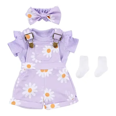 17"-22" Lovely Purple Daisy Suspender Pants 4 Pcs Set for Reborn Baby Dolls