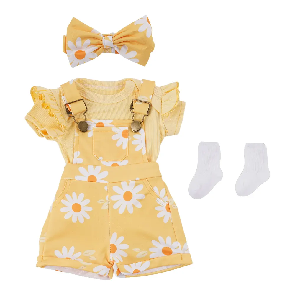 17"-22" Lovely Yellow Daisy Suspender Pants 4 Pcs Set for Reborn Baby Dolls