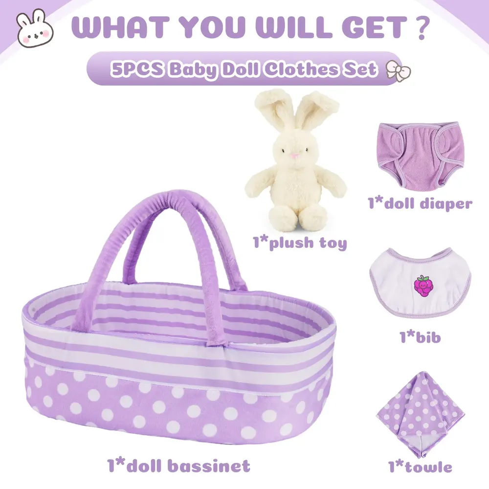 17"-22" Pink and Purple Polka Dot 5 Pcs Reborn Baby Doll Clothes and Accessories Set, photograph 2