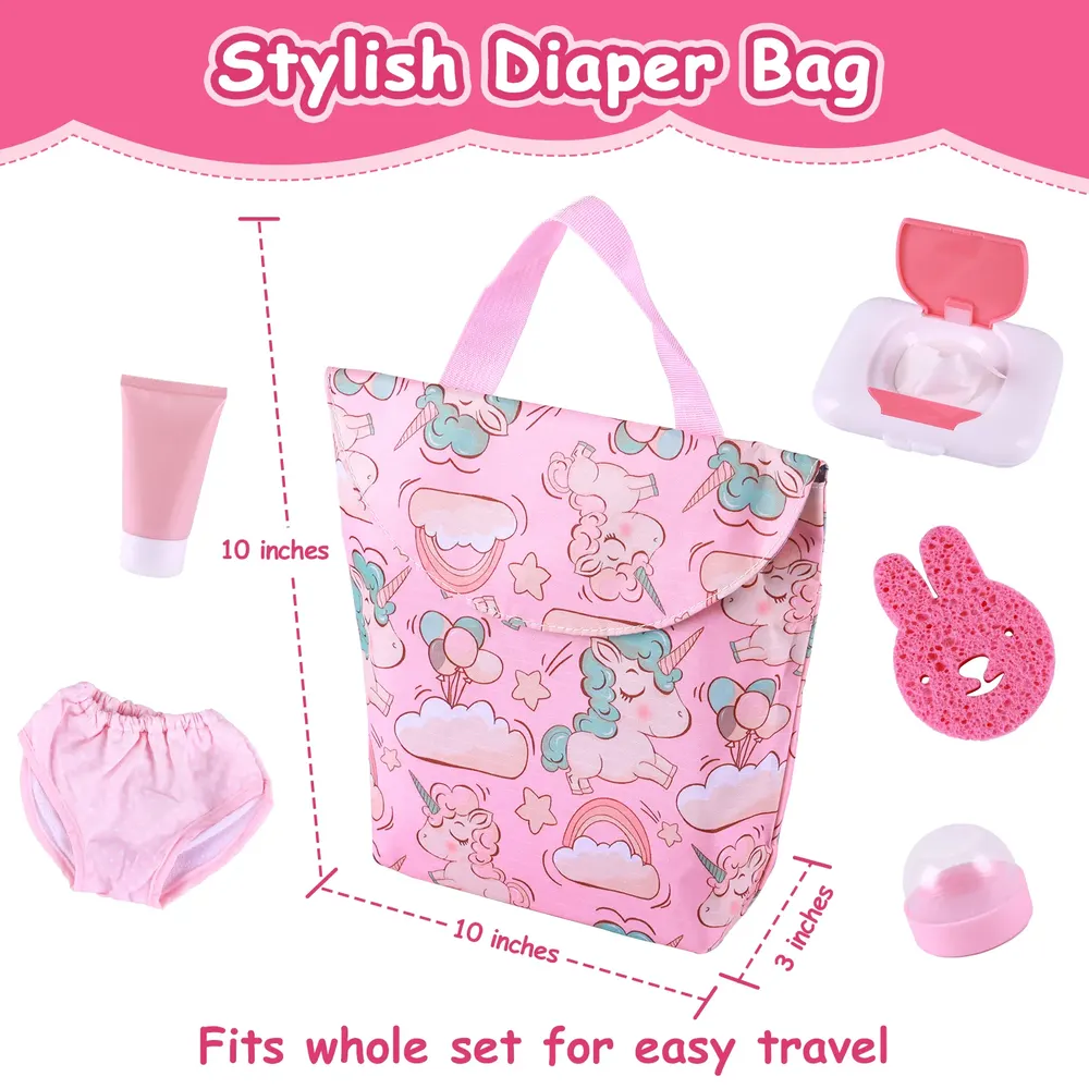 17"-22" Pink Baby Nappy Backpack 6 Pieces Set for Reborn Baby Doll, photograph 4