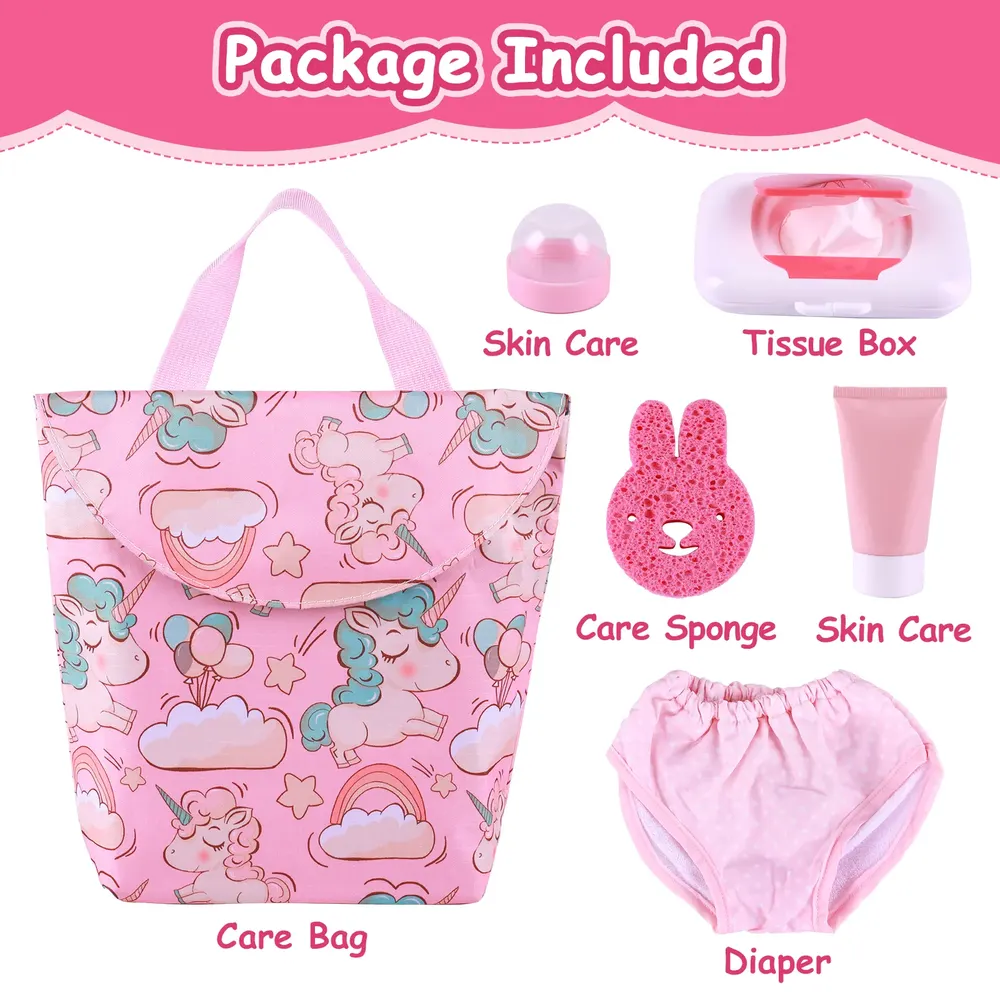 17"-22" Pink Baby Nappy Backpack 6 Pieces Set for Reborn Baby Doll, photograph 5