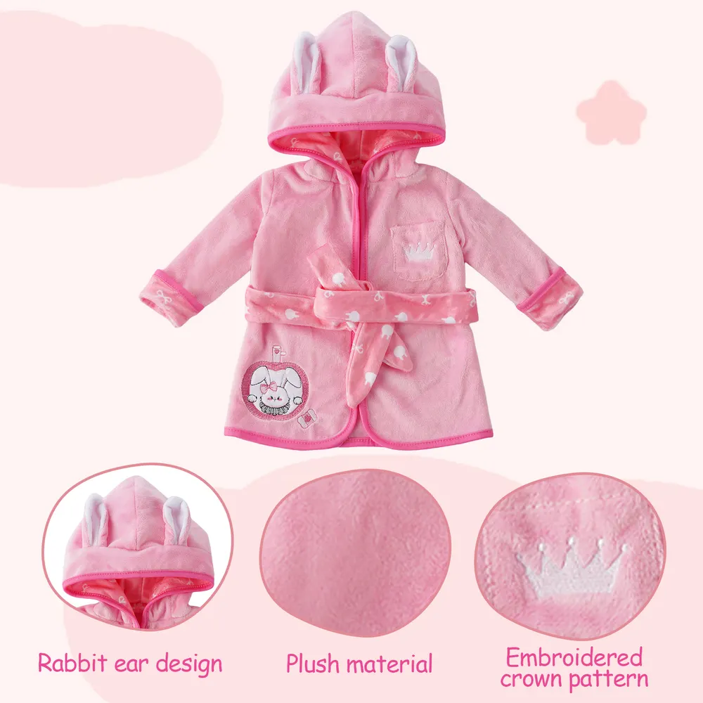 17"-22" Pink Bunny Bathrobe 7 Pcs Reborn Baby Doll Clothes Accessories Set, photograph 2