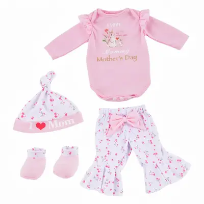 17"-22" Pink Bunny Floral Suit 4PCS Set for Reborn Baby Dolls