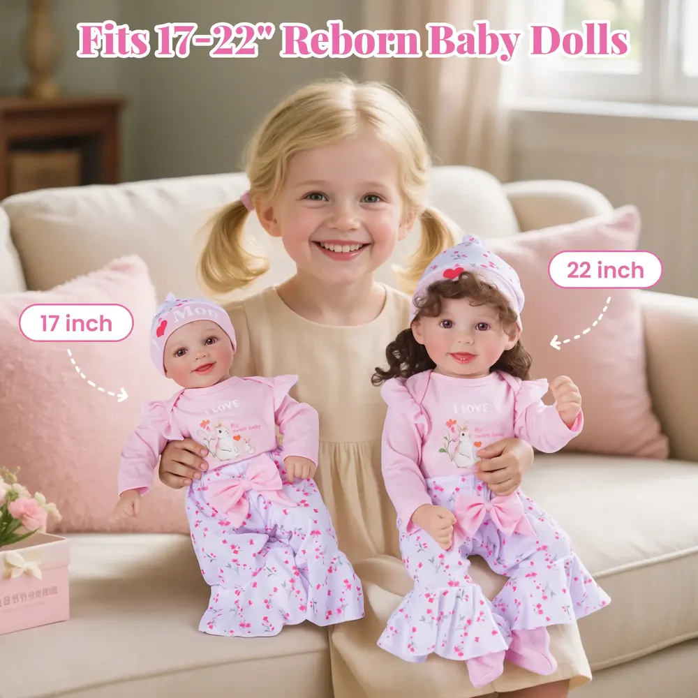 17"-22" Pink Bunny Floral Suit 4PCS Set for Reborn Baby Dolls, photograph 2