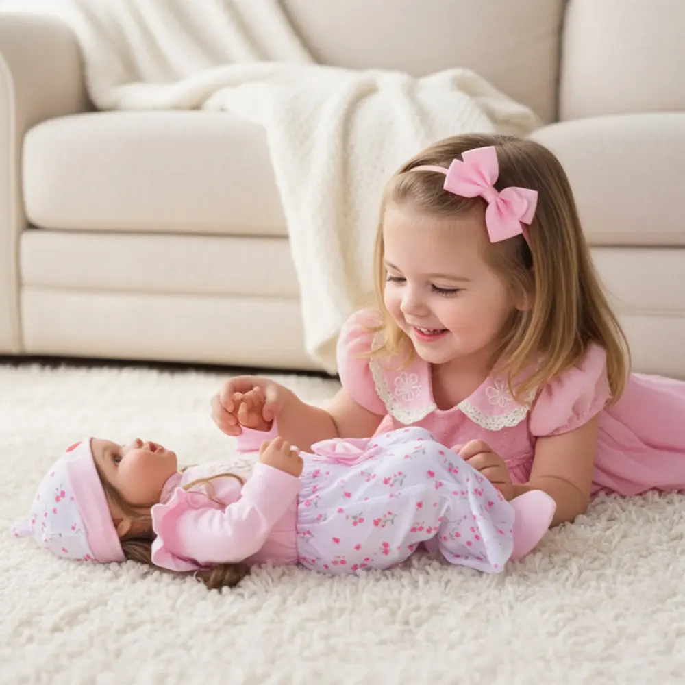 17"-22" Pink Bunny Floral Suit 4PCS Set for Reborn Baby Dolls, photograph 6