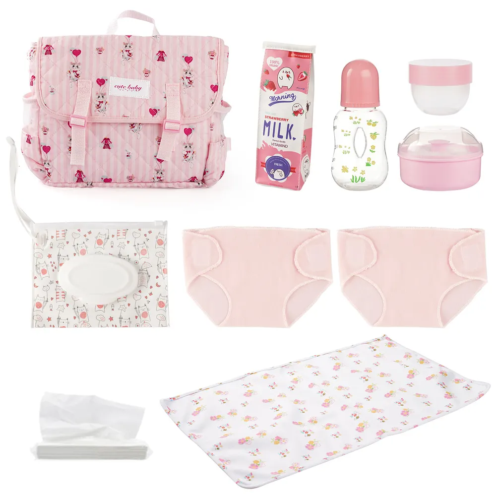 17"-22" Pink Cat 10 Pcs Reborn Baby Doll Accessories Set