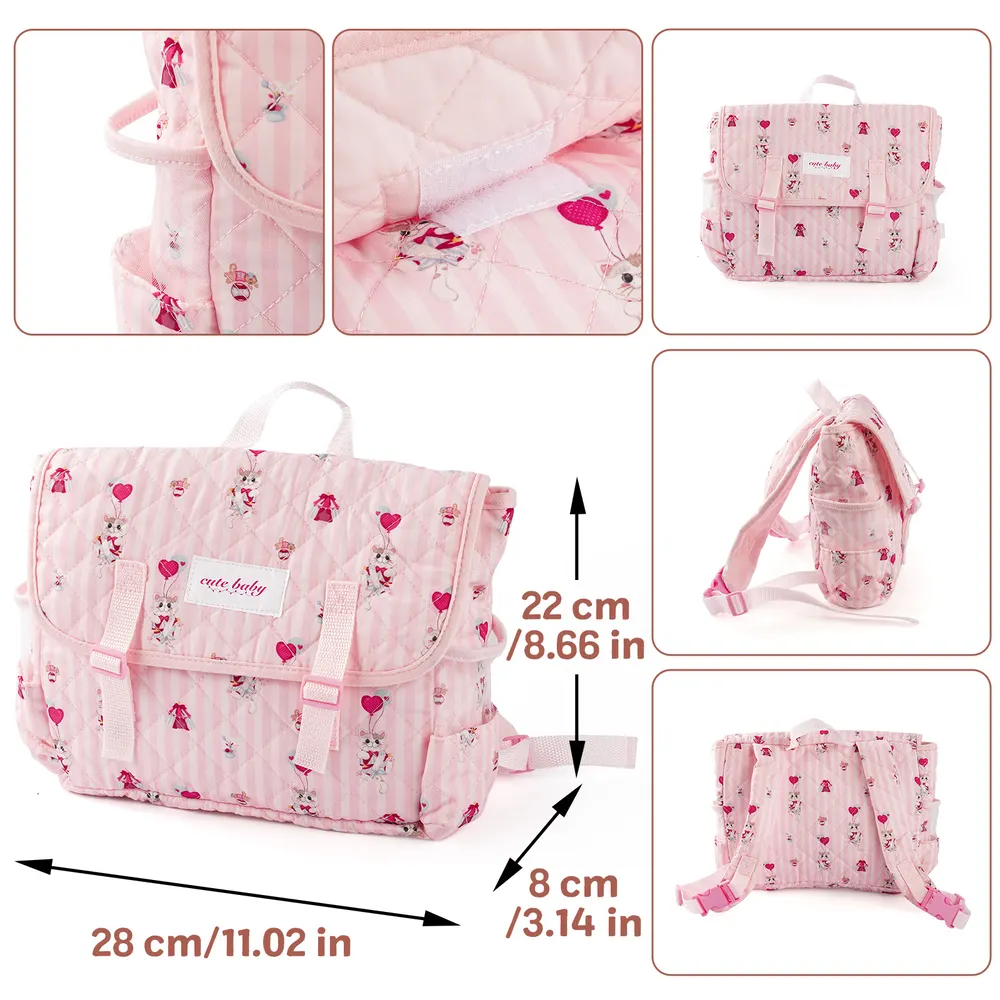 17"-22" Pink Cat 10 Pcs Reborn Baby Doll Accessories Set, photograph 3