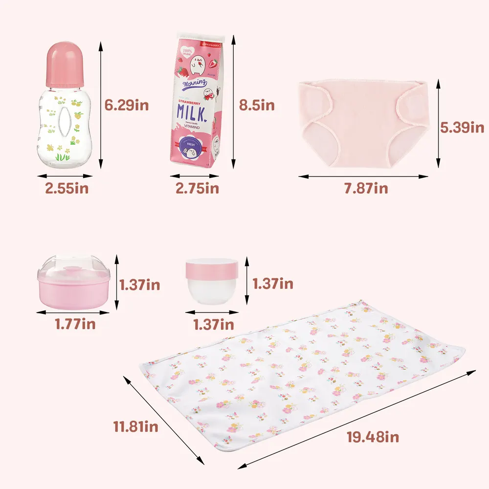 17"-22" Pink Cat 10 Pcs Reborn Baby Doll Accessories Set, photograph 4