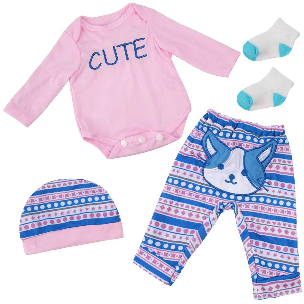17"-22" Pink Cat Suit for Reborn Girl Baby Accessories 4-Pieces Set