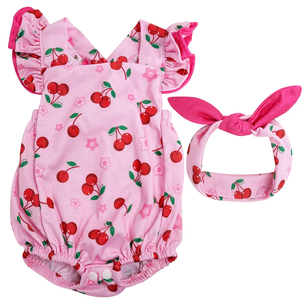 17"-22" Pink Cherry Suit for Reborn Girl Baby Accessories 2-Pieces Set