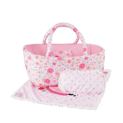 17"-22" Pink Floral Basket Reborn Baby Doll Accessories Set