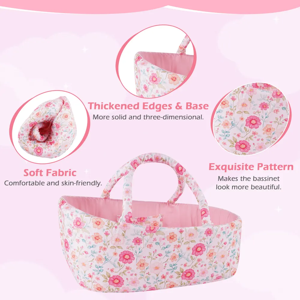 17"-22" Pink Floral Basket Reborn Baby Doll Accessories Set, photograph 2