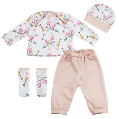 17"-22" Pink Floral Suit for Reborn Girl Baby Accessories 4-Pieces Set