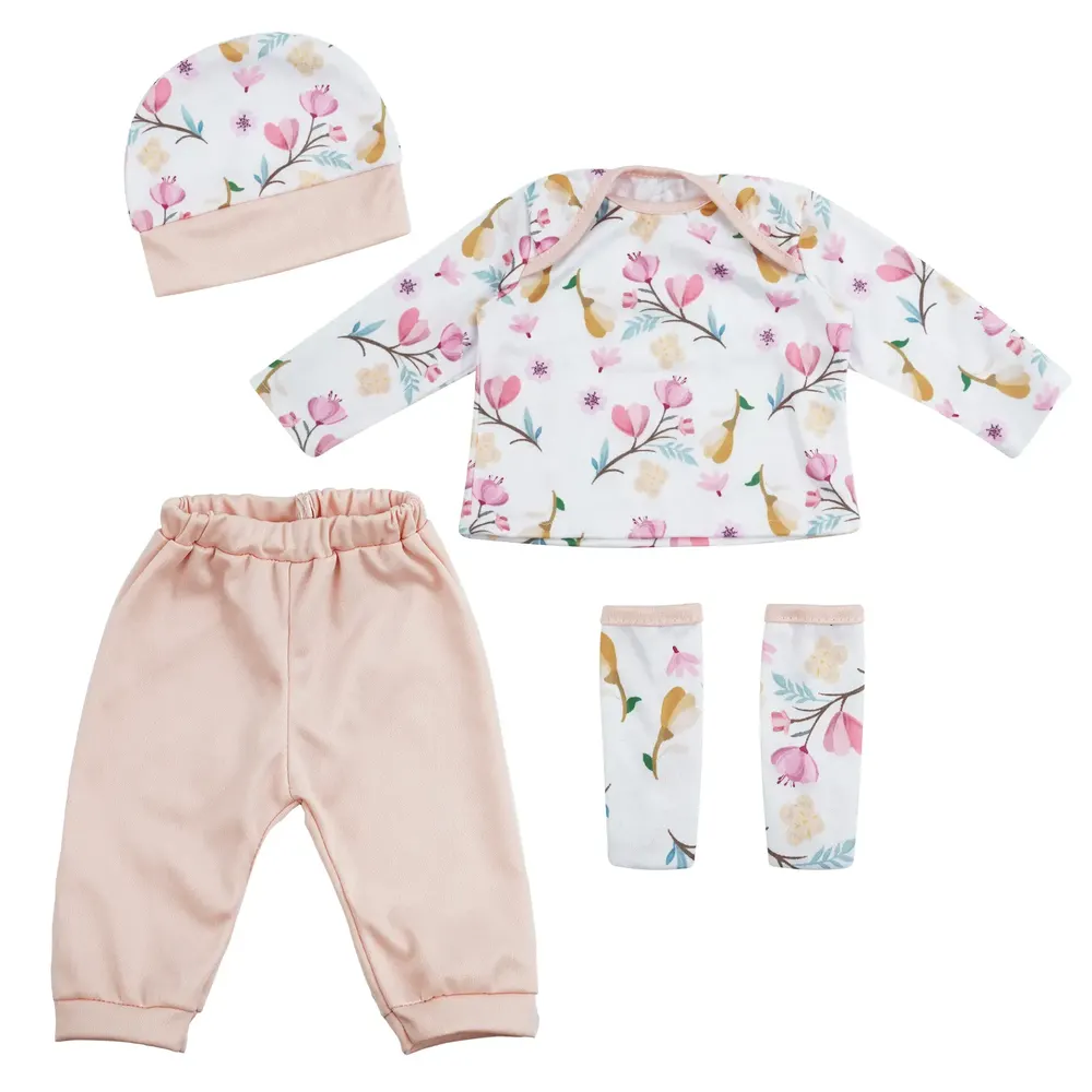17"-22" Pink Floral Suit for Reborn Girl Baby Accessories 4-Pieces Set, photograph 2