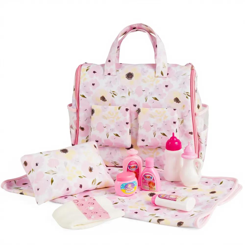 17"-22" Pink Folding Bed Bag 10 Pcs Reborn Baby Doll Accessories Set