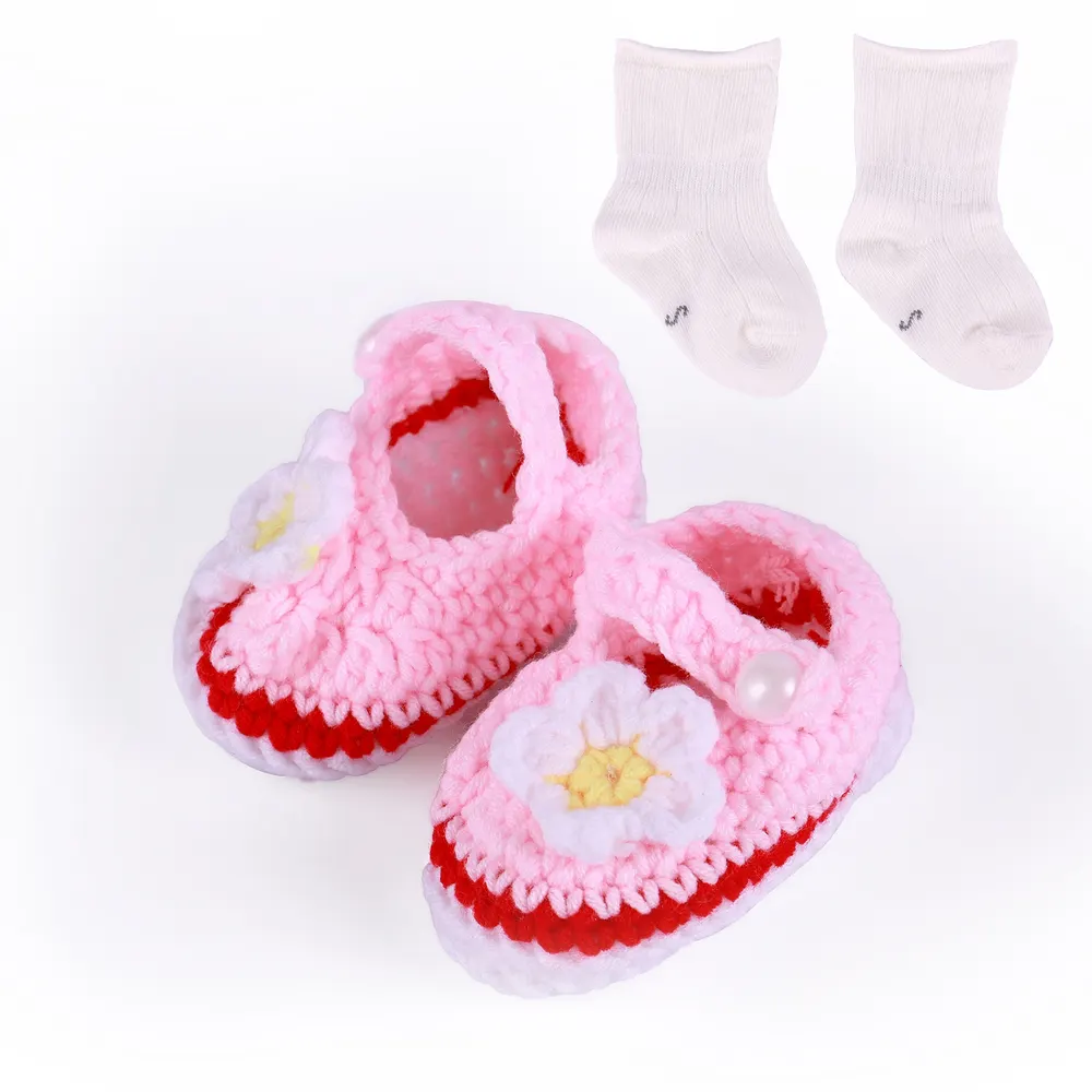 17"-22" Pink Knit Shoes and Socks 2 Pieces Set Clothing Accessories for Reborn Baby