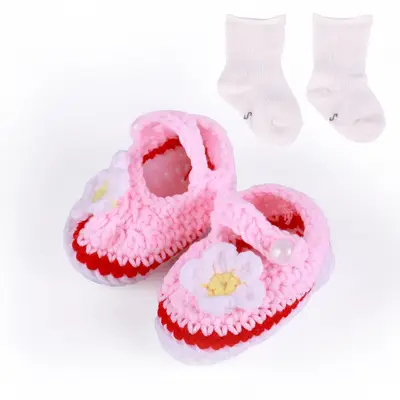 17"-22" Pink Knit Shoes and Socks 2 Pieces Set Clothing Accessories for Reborn Baby