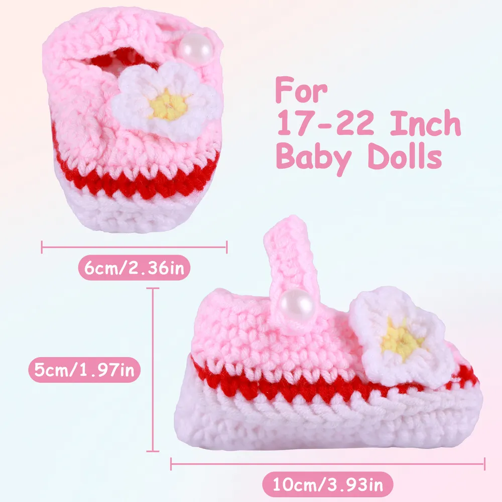 17"-22" Pink Knit Shoes and Socks 2 Pieces Set Clothing Accessories for Reborn Baby, photograph 4