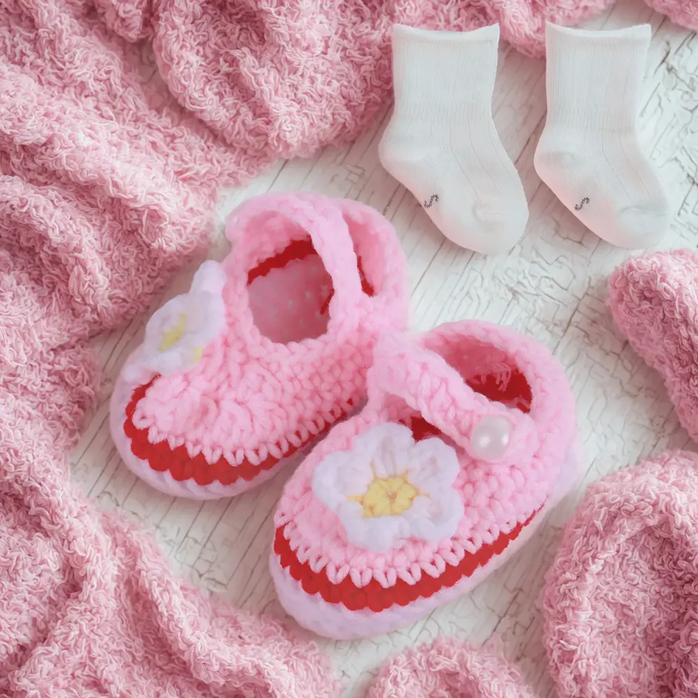 17"-22" Pink Knit Shoes and Socks 2 Pieces Set Clothing Accessories for Reborn Baby, photograph 5