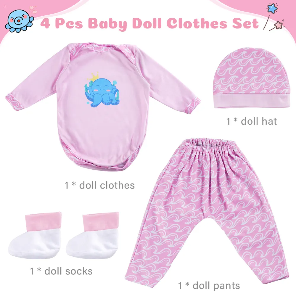17"-22"Pink Octopus Wave Clothing Accessories 4-Pieces Set for Reborn Girl baby, photograph 2