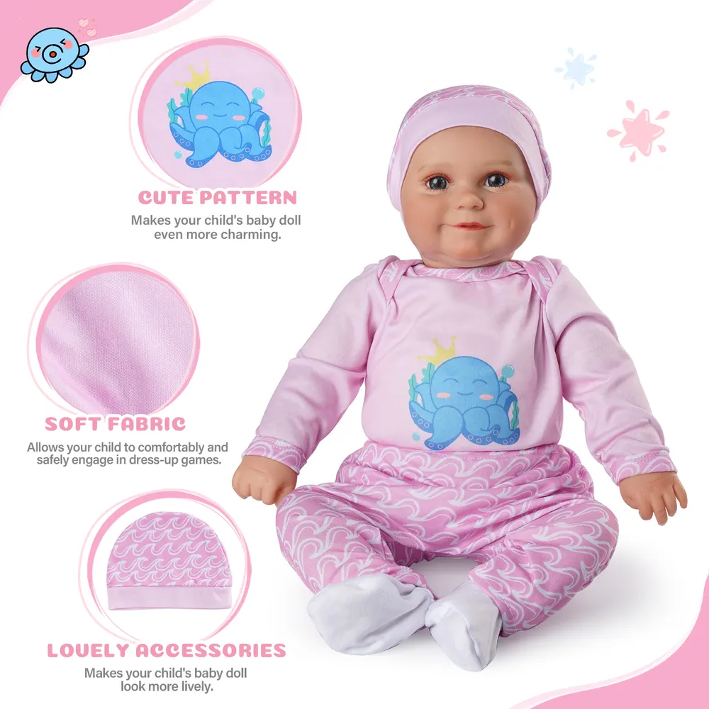 17"-22"Pink Octopus Wave Clothing Accessories 4-Pieces Set for Reborn Girl baby, photograph 3