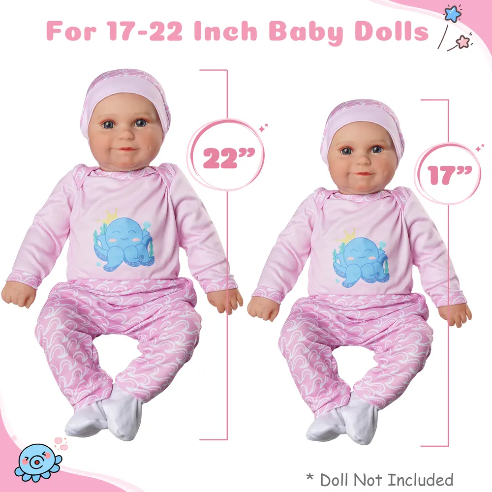 17"-22"Pink Octopus Wave Clothing Accessories 4-Pieces Set for Reborn Girl baby, photograph 4