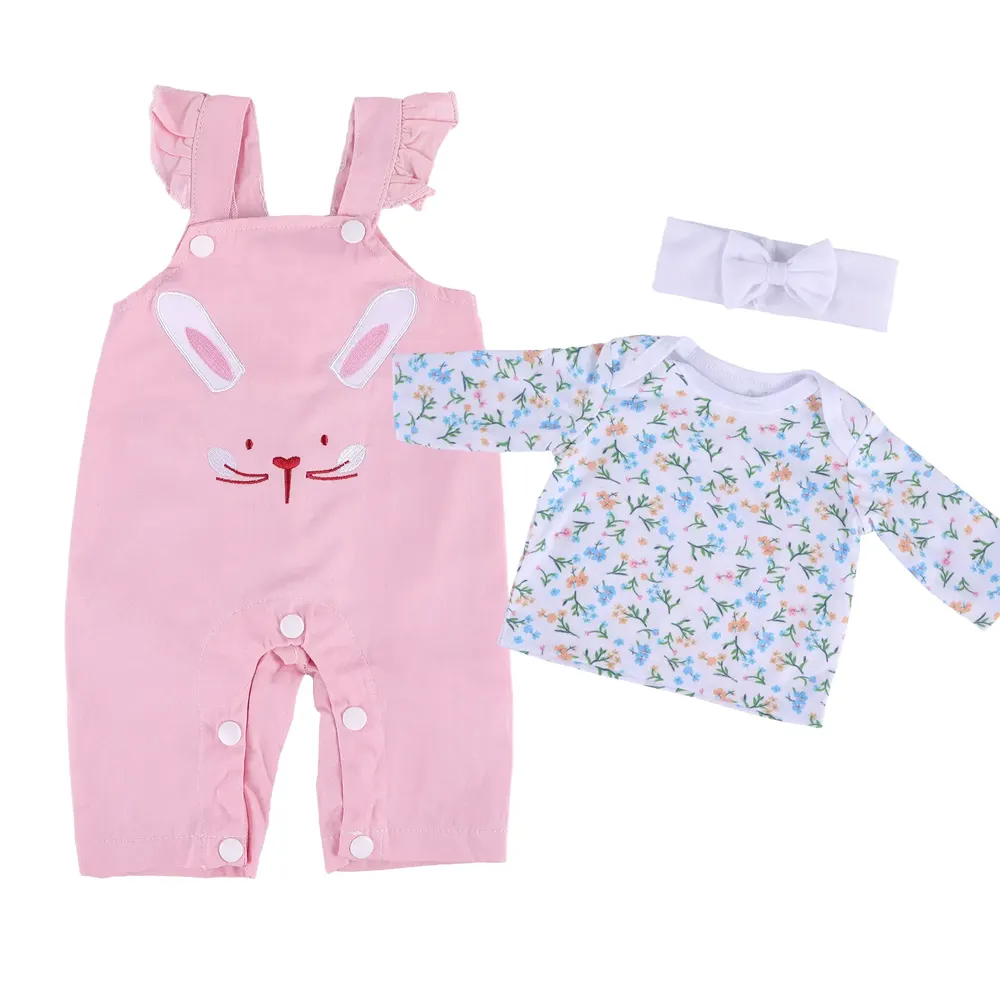 17"-22" Pink Overalls for Reborn Girl Baby Accessories 3-Pieces Set, photograph 2