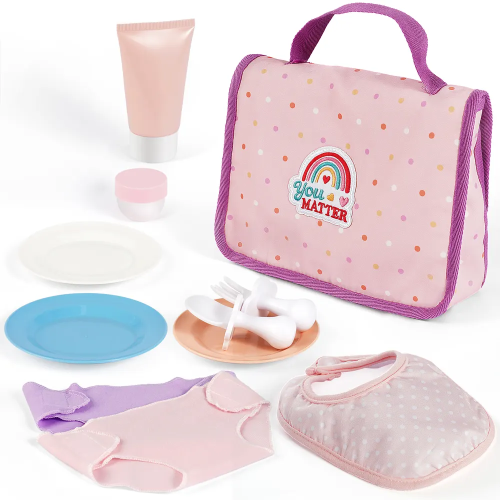 17"-22" Pink Purple Rainbow Polka Dot Feeding Bag 11 Pcs Set Reborn Baby Doll, photograph 2