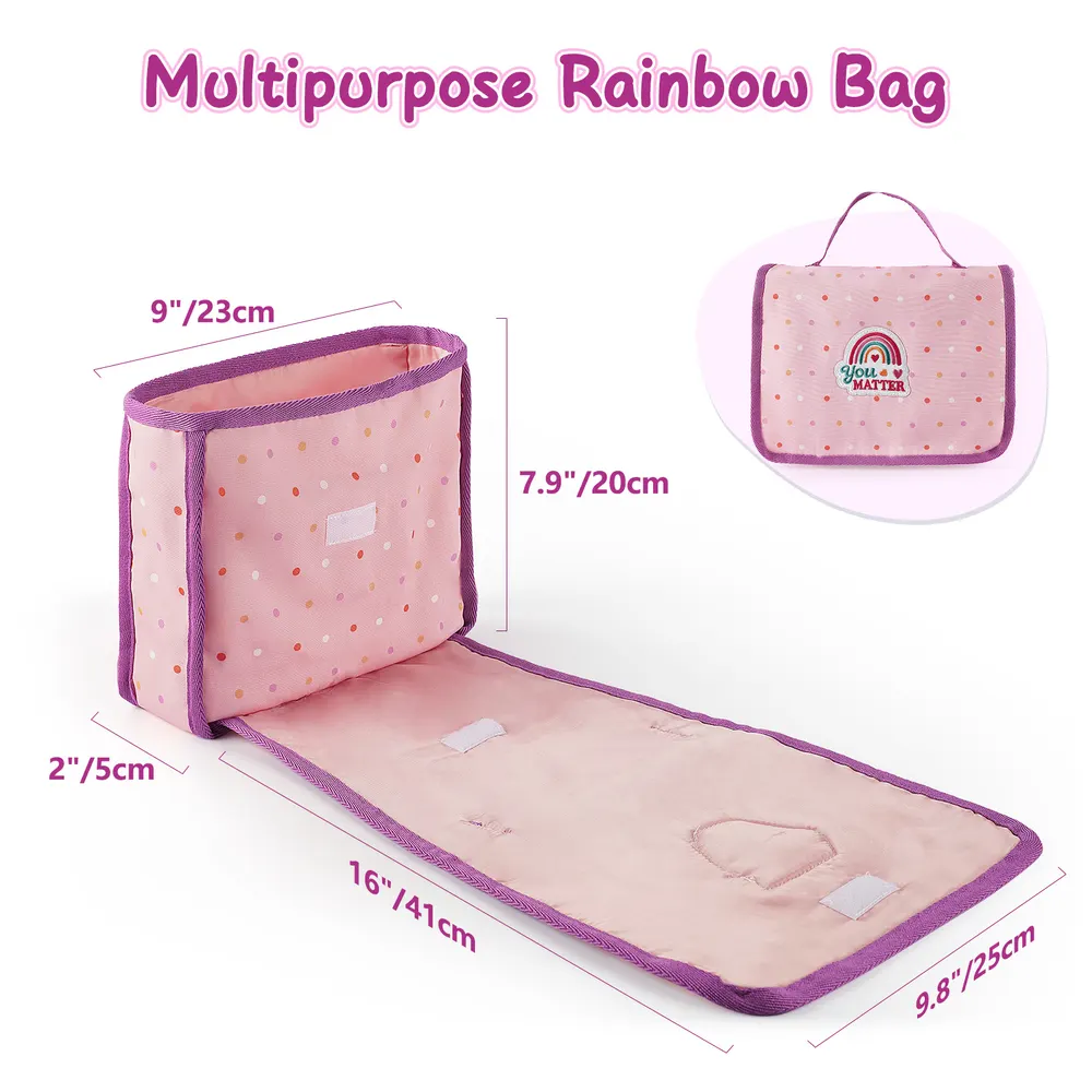 17"-22" Pink Purple Rainbow Polka Dot Feeding Bag 11 Pcs Set Reborn Baby Doll, photograph 3