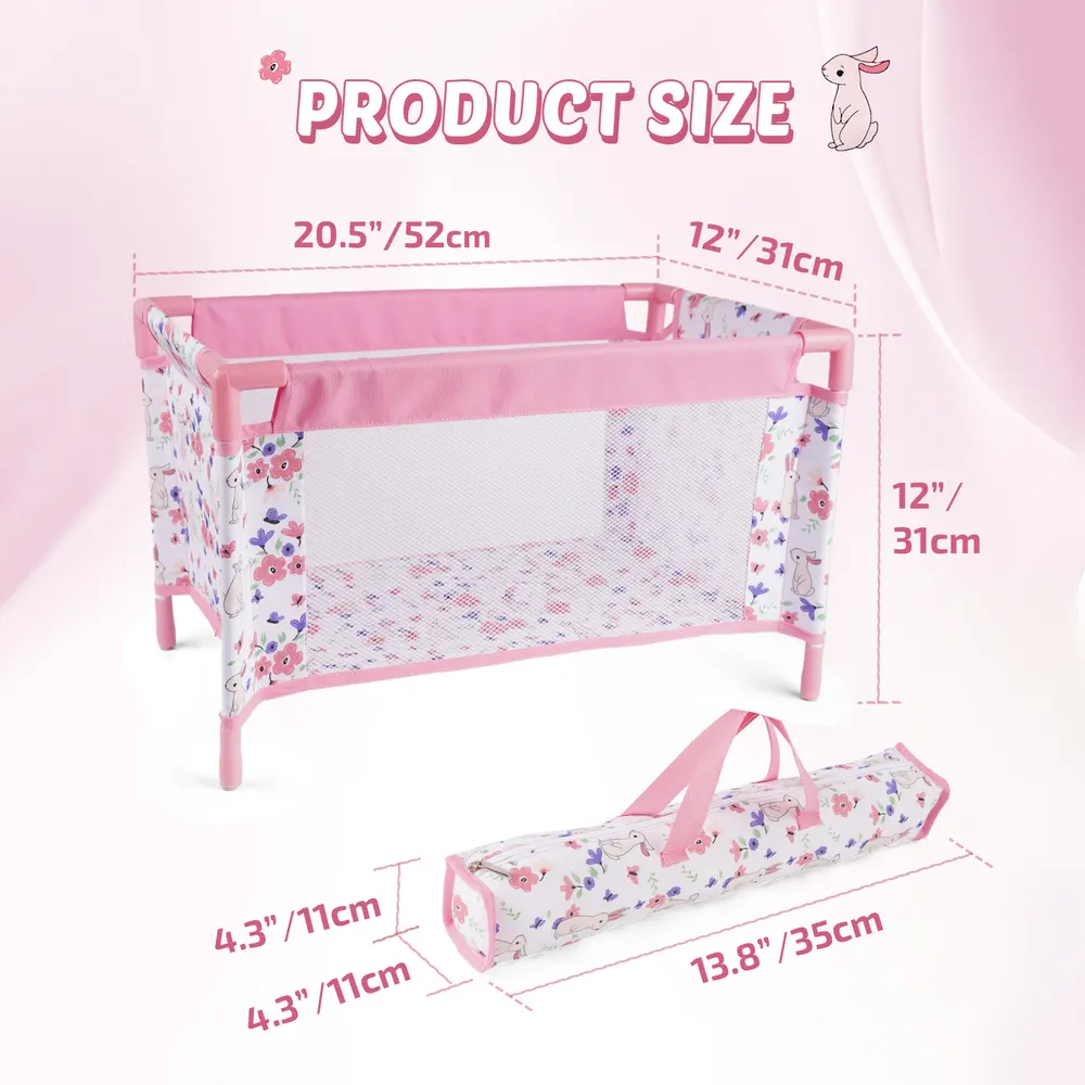 17"-22" Pink Rabbit Floral Bed 2 Pcs Reborn Baby Doll Accessories Set, photograph 2