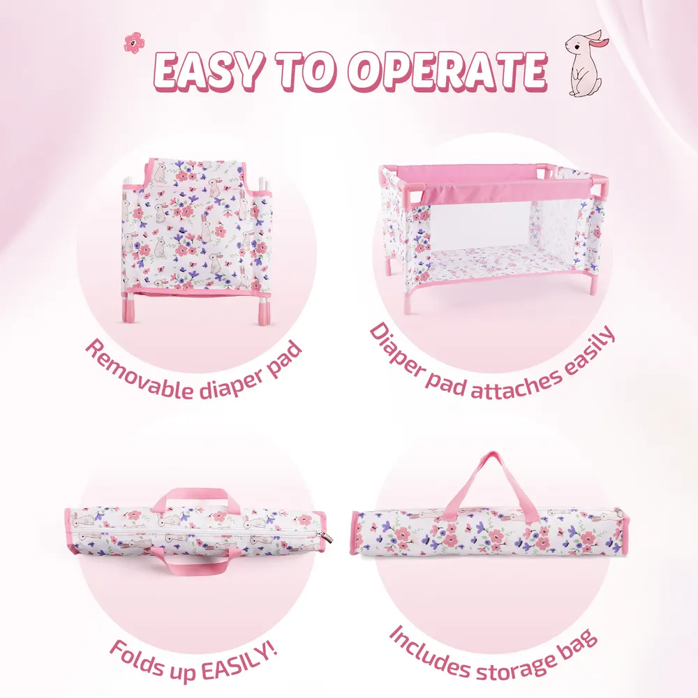 17"-22" Pink Rabbit Floral Bed 2 Pcs Reborn Baby Doll Accessories Set, photograph 3