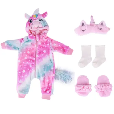 17"-22" Pink Unicorn Pyjamas 4 Pieces Accessory Set for Reborn Baby Doll