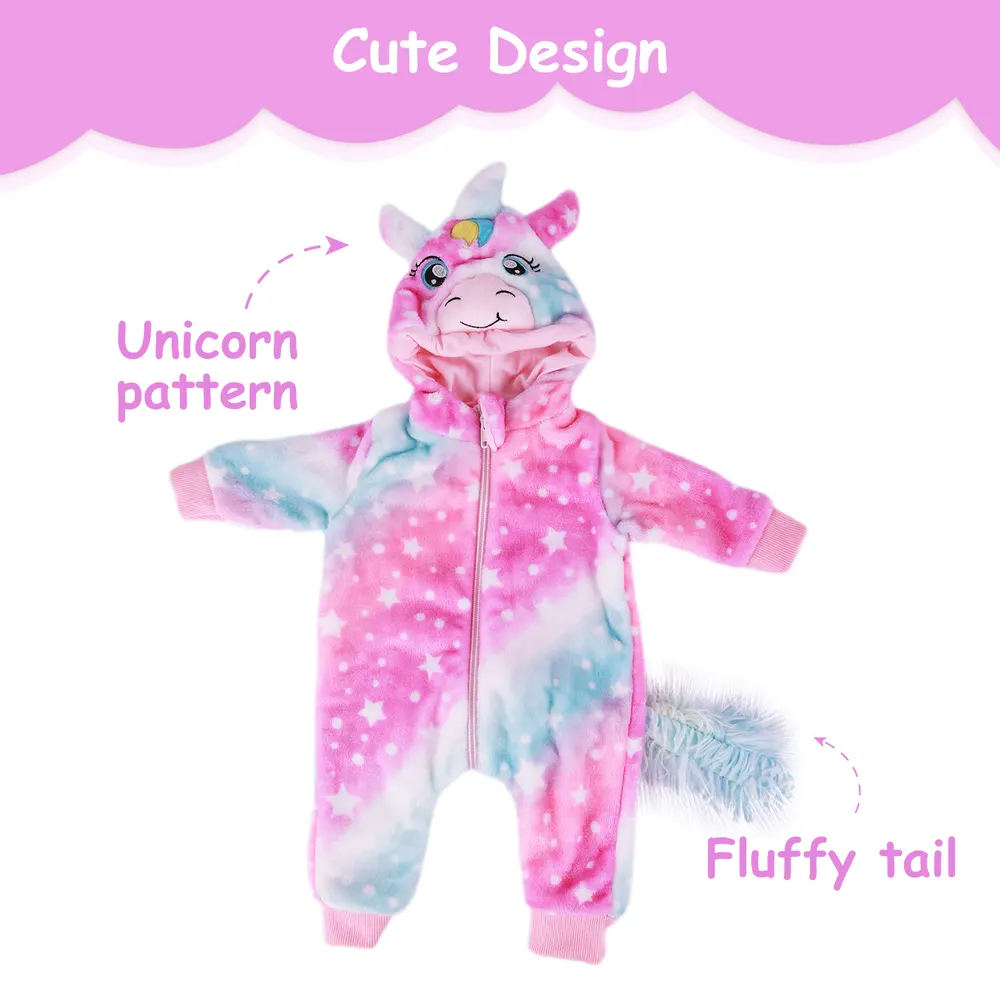 17"-22" Pink Unicorn Pyjamas 4 Pieces Accessory Set for Reborn Baby Doll, photograph 2