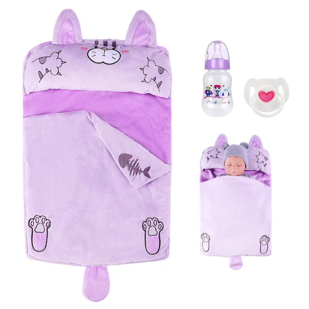 17"-22" Purple Cat Ears Care Package 3 Pcs Reborn Baby Doll Accessory Set