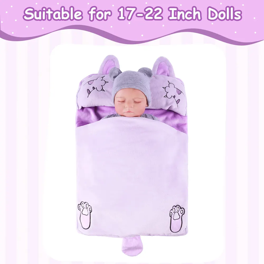 17"-22" Purple Cat Ears Care Package 3 Pcs Reborn Baby Doll Accessory Set, photograph 3
