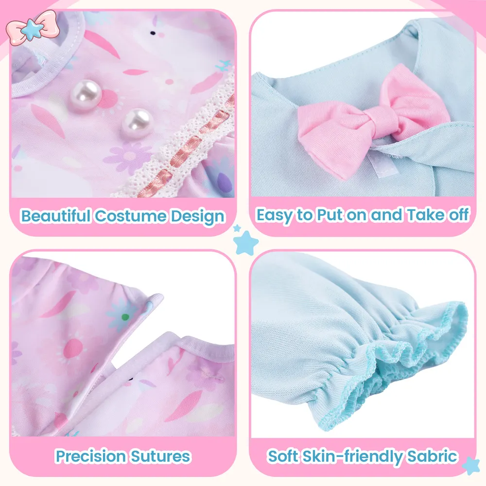 17"-22" Reborn Baby Doll Bird Floral Skirt 5 Pcs Set Clothing Accessories, photograph 2