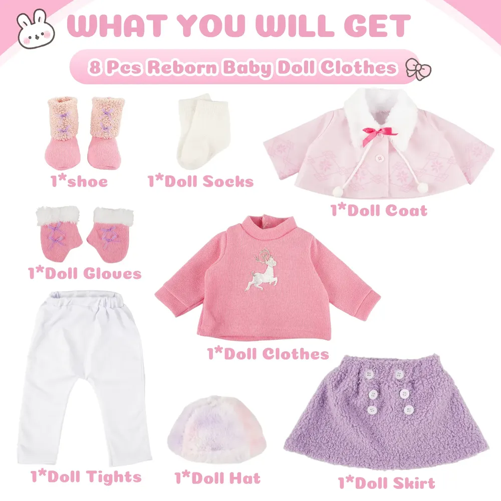 17"-22" Reborn Baby Doll Pink 8 Pcs Set Clothing Accessories Set, photograph 2